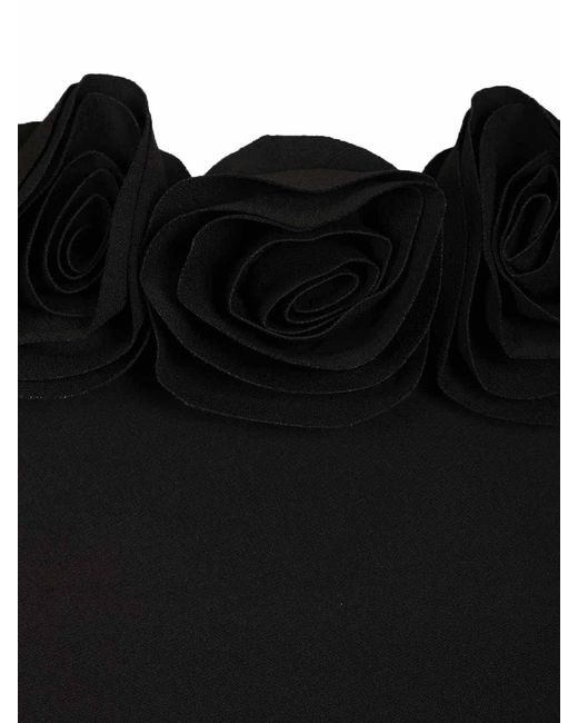 ROTATE BIRGER CHRISTENSEN Black Crepe Midi Dress With Floral Print