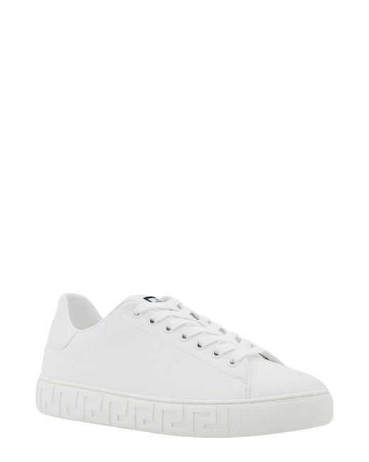 Versace White Leather Sneakers With La Greca Motif