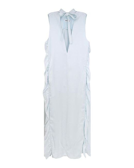 Jil Sander White Viscose Dress With Lateral Rouches
