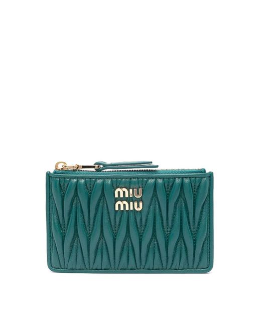 Miu Miu Green Logo-plaque Leather Wallet