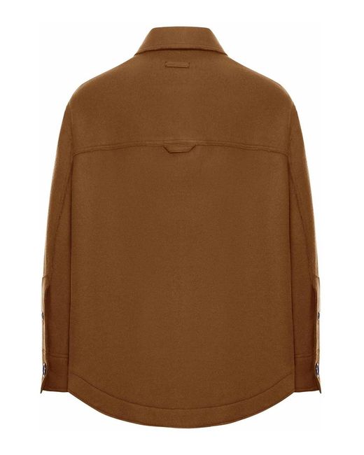 AMI Brown Wool Gabardine Overshirt for men