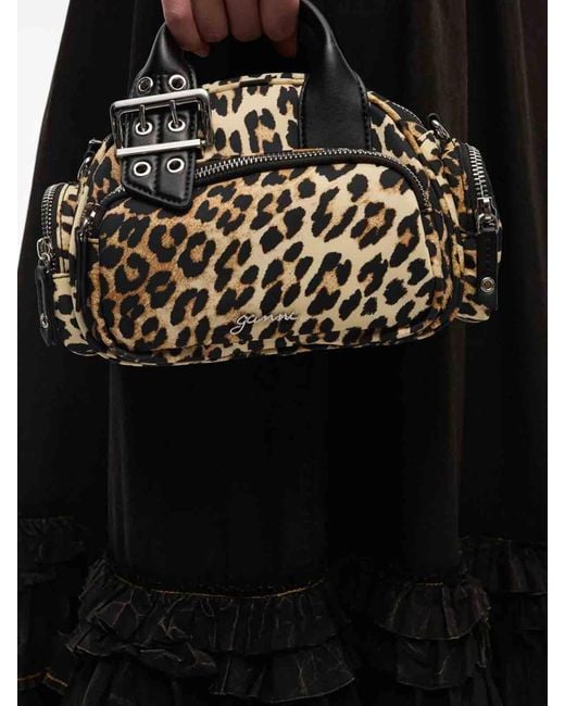 Ganni Black Leopard-Print Tote Bag