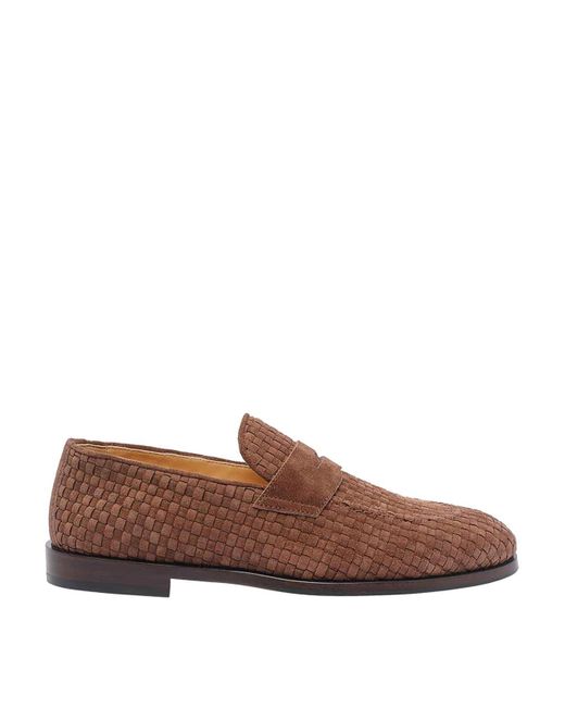 Brunello Cucinelli Brown Suede Penny Loafers for men