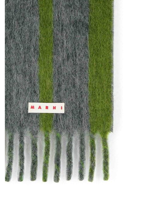 Marni Green Mohair Blend Scarf With Fringes for men