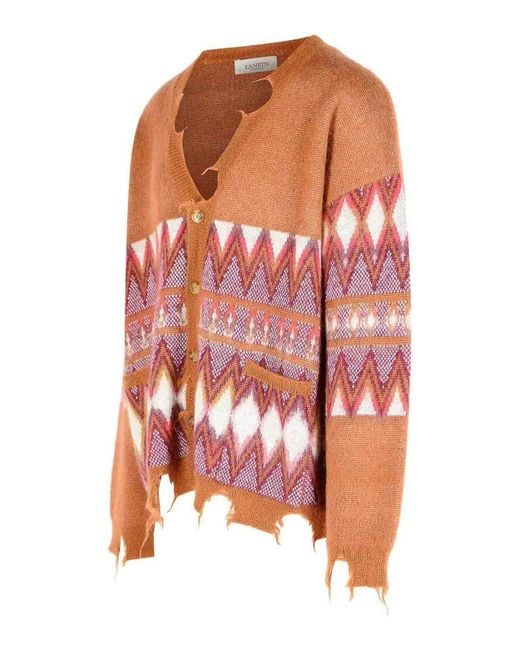 Laneus Pink Multi Wool Blend Cardigan for men