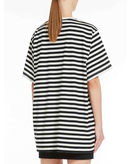 Max Mara Black Kaki Oversized Striped Cotton T-Shirt