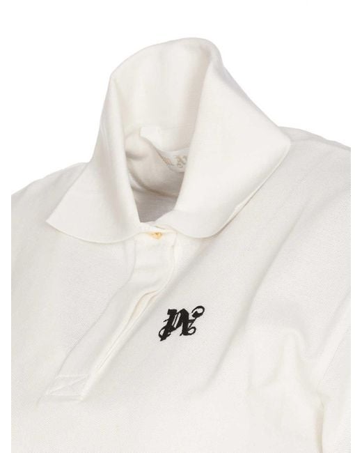 Palm Angels White Polo Crop Monogram
