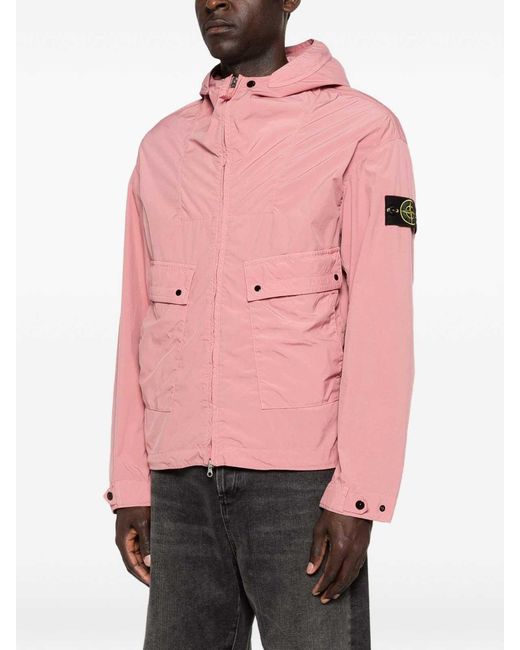 Stone Island Pink Hooded Windbreaker With Logo Patch for men