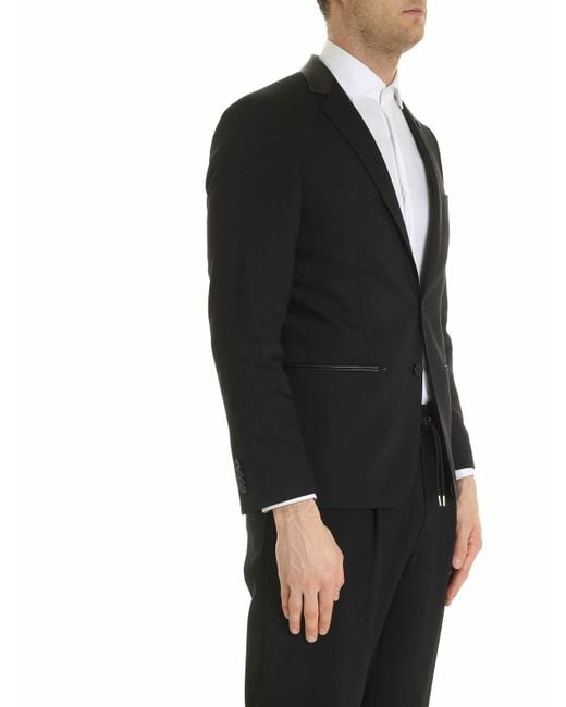 Karl Lagerfeld Black Dark Jacket With Leather Insert for men