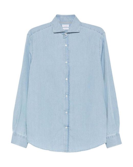 Brunello Cucinelli Blue Cotton Shirt for men