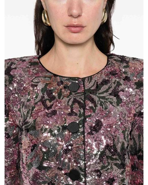 Self-Portrait Purple Floral Sequin Jacket