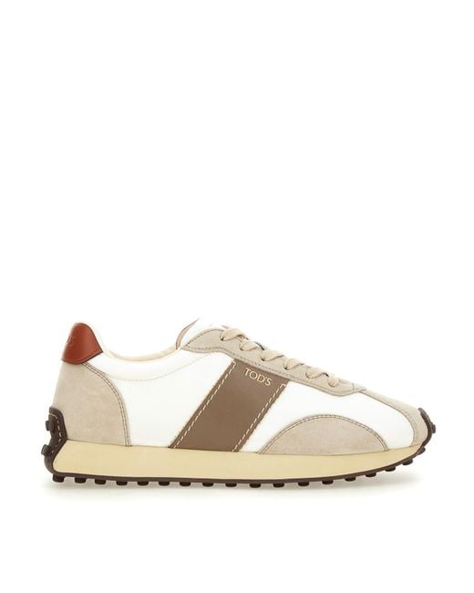 Tod's Natural Leather And Fabric Sneaker