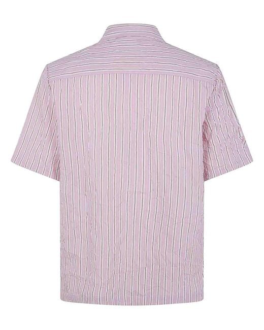 Nuur Purple Striped Short Sleeved Bowling Shirt for men