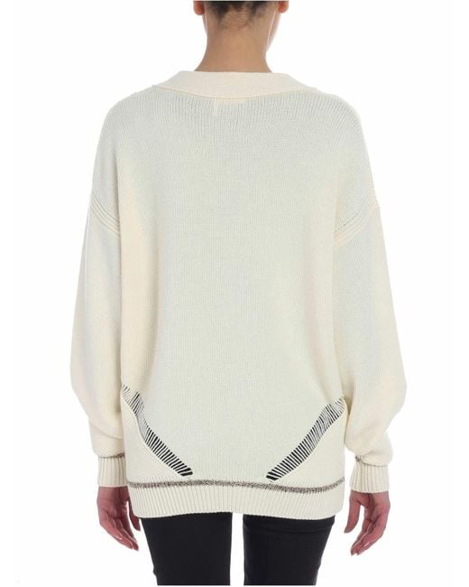 See By Chloé White Cream Color Overfit Cardigan With Golden Lamé