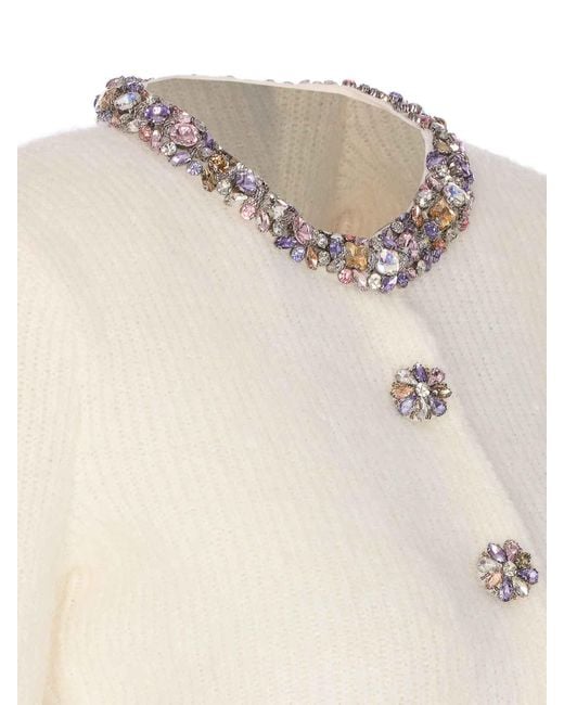 Self-Portrait White Embellished Trim Cardigan