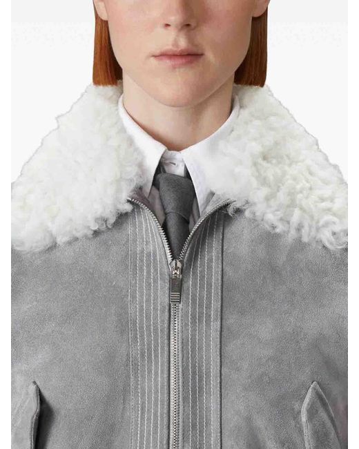 Thom Browne Gray Leather Coat