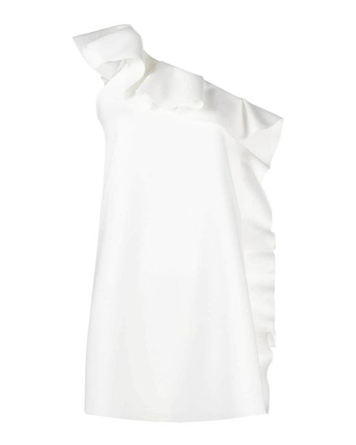 MSGM White One-Shoulder Ruffled Mini Dress