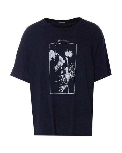 Ann Demeulemeester Blue Wildflower Print T-Shirt for men