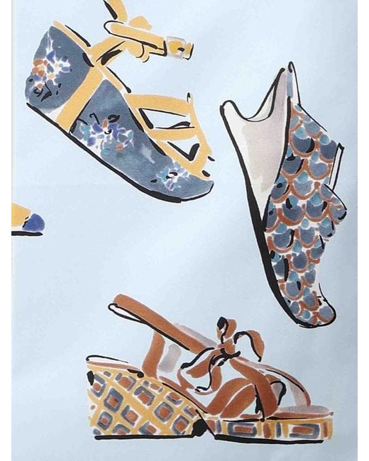 Ferragamo Blue Printed Silk Scarf
