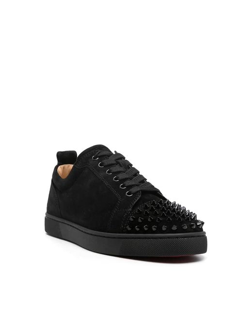 Christian Louboutin Black Louis Junior Spikes Flat Veau Velours Ds