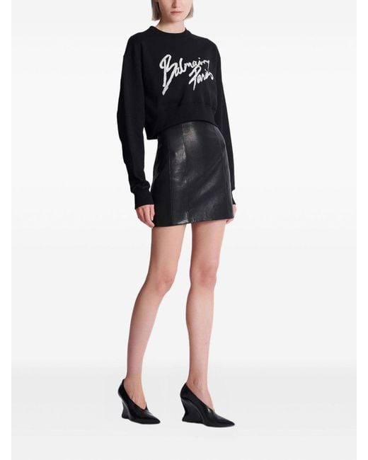 Balmain Black Logo Cropped Sweatshirt