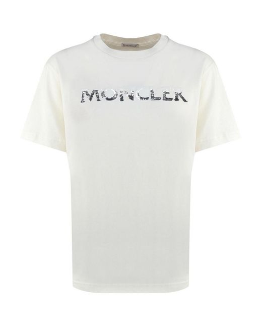 Moncler White T-Shirt With Sequin Logo