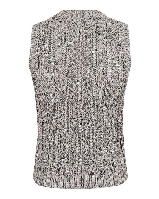 Peserico Gray Cotton Ribbon Tricot Top