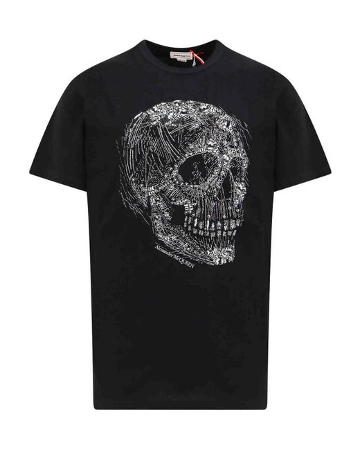 Alexander McQueen Black Cotton T-shirt With Crystal Skull Print for men