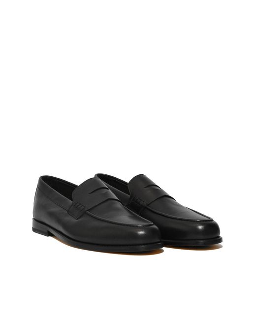 Doucal's Black Leather Penny Moccasin for men
