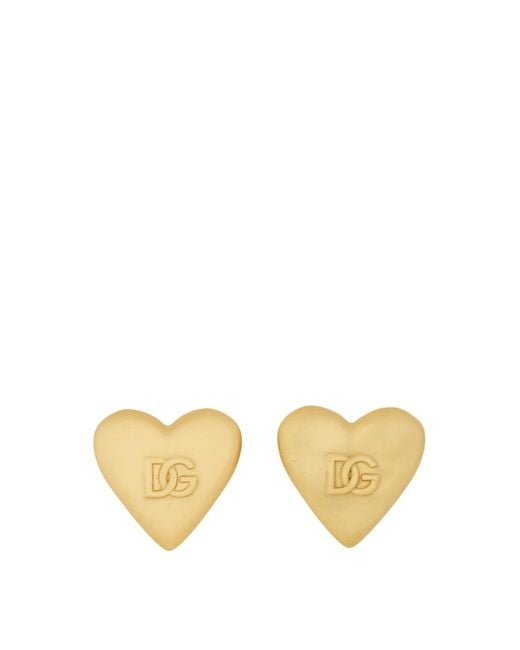 Dolce & Gabbana Metallic Heart Earrings With Dg Logo