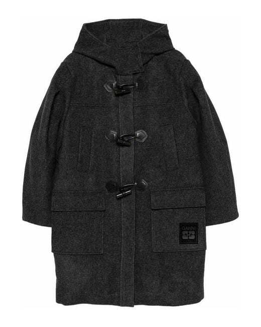 Ganni Black Peacoat Wool Duffle Coat