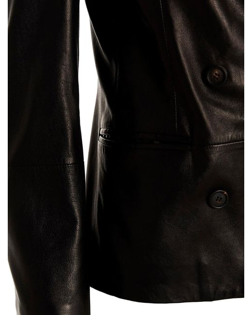 Brunello Cucinelli Black Double-breasted Leather Blazer Jacket