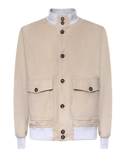 Eleventy Natural Suede Bomber Jacket for men