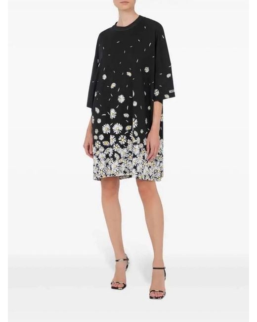 Moschino Black Floral-Print Cotton Dress With Relaxed Silhouette