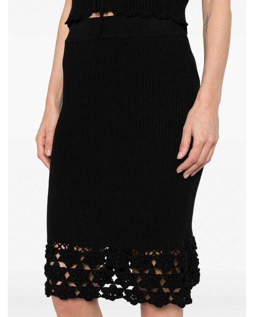 Ganni Black Fine Cotton Rib Crochet Skirt