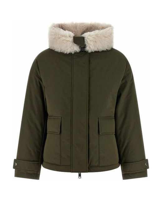 Yves Salomon Green Merino Shearling Hooded Parka