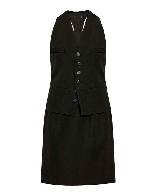 DSquared² Black V-Neck Wool Dress