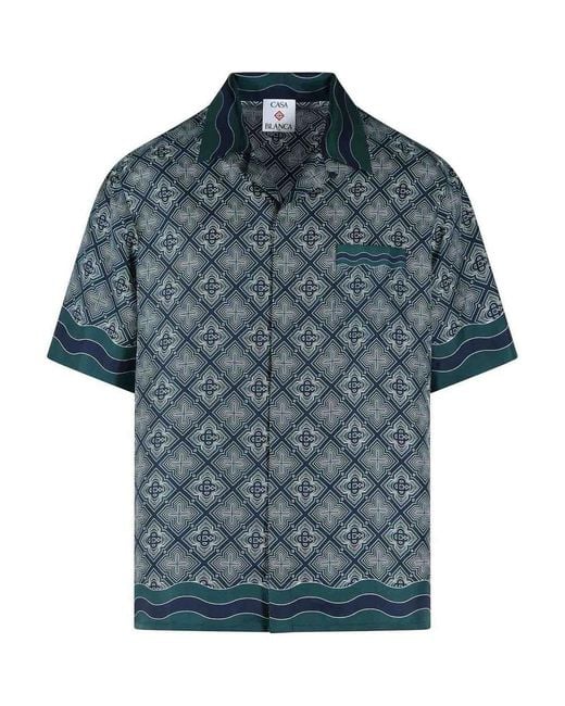 Casablanca Blue Radiating Monogram' Silk Shirt for men
