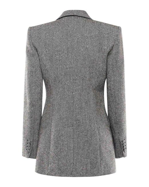 Valentino Garavani Gray Double-Breasted Natte Buttoned Blazer