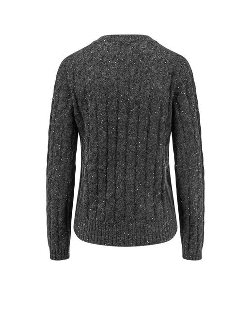 Brunello Cucinelli Gray Wool Blend Sweater With All-Over Sequins