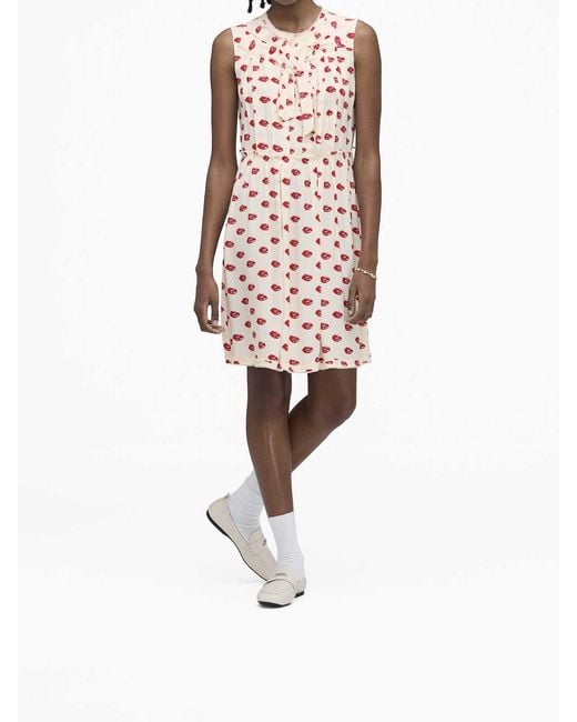 Marc Jacobs White Lips Pleated Midi Dress
