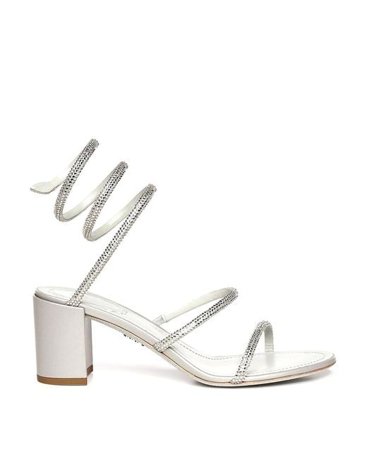 Rene Caovilla White Cleo Satin Sandals With Rhinestones