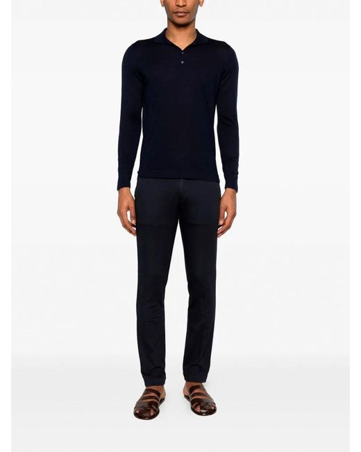 Drumohr Blue Long Sleeve Polo for men