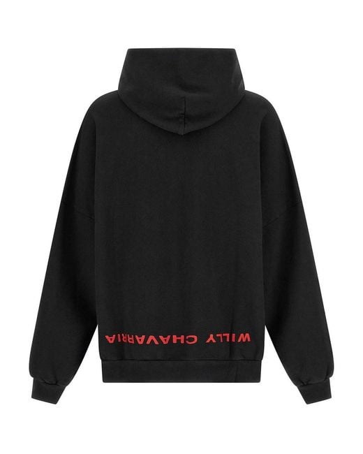 Willy Chavarria Black Welcome To America-Hooligan Hoodie for men
