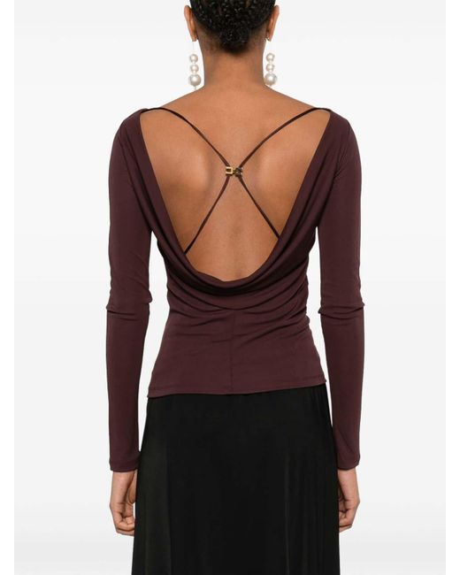 Elisabetta Franchi Purple T-Shirt With Boat Neck Thin Straps