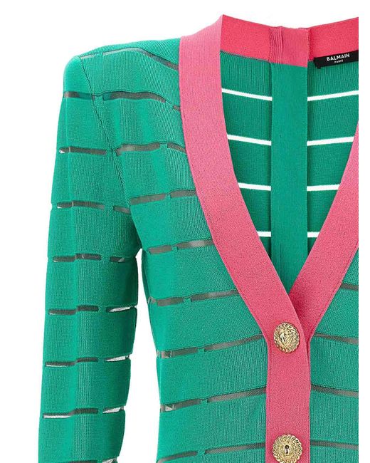 Balmain Green Two-Tone Knit Dress