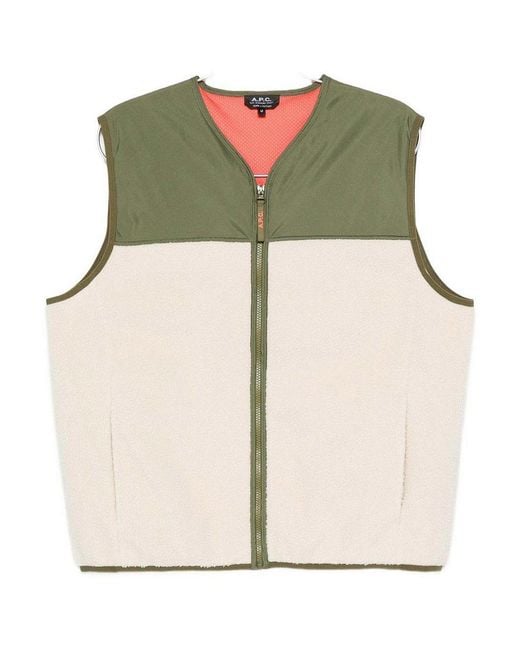 A.P.C. Natural Fleece-Paneled Zip-Up Vest for men