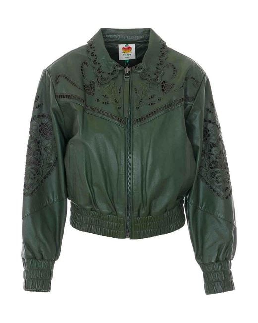 Farm Rio Green Richilieu Heart Leather Jacket
