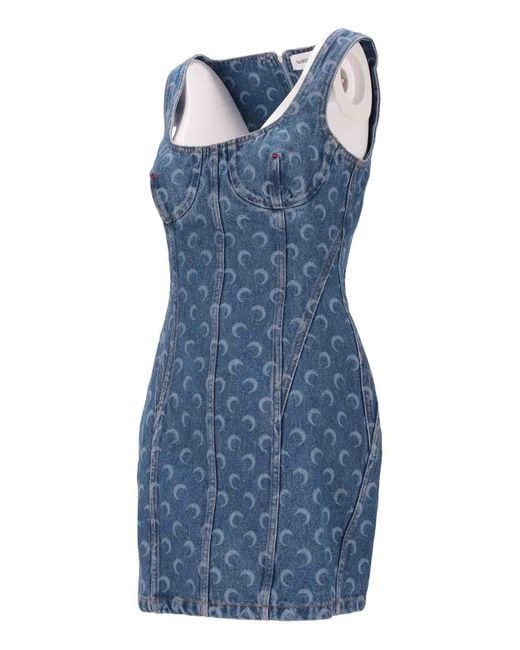 MARINE SERRE Blue Moon Laser Denim Bustier Dress