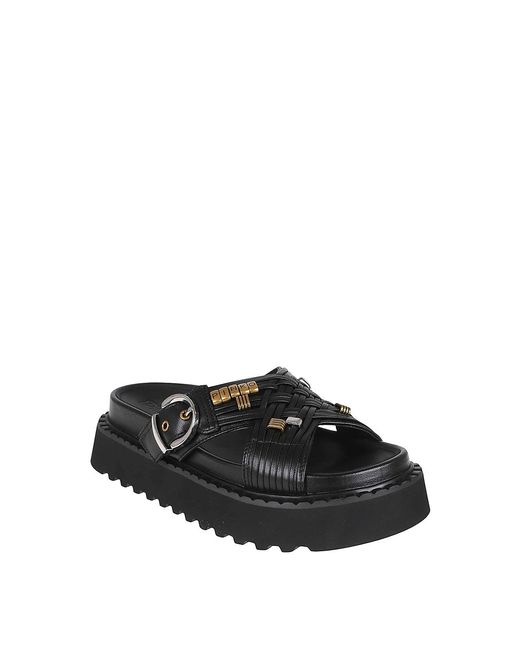 Pinko Black Buckled Leather Sandals